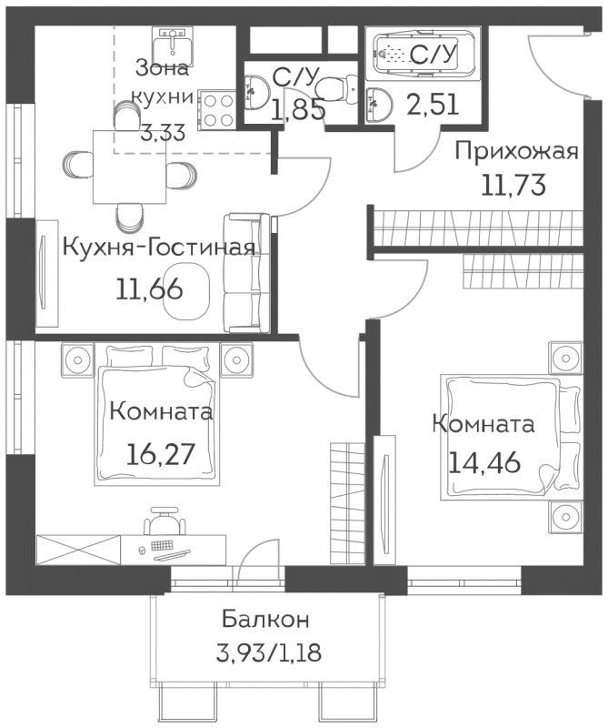 3-комнатная квартира (евро) с частичной отделкой, 62.99 м2, 20 этаж, сдача 2 квартал 2022 г., ЖК Аквилон Митино, корпус 3 - объявление 1320544 - фото №1
