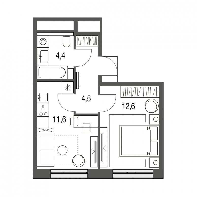 1-комнатная квартира без отделки, 33.1 м2, 16 этаж, сдача 1 квартал 2024 г., ЖК Сиреневый Парк, корпус 31 - объявление 1674534 - фото №1