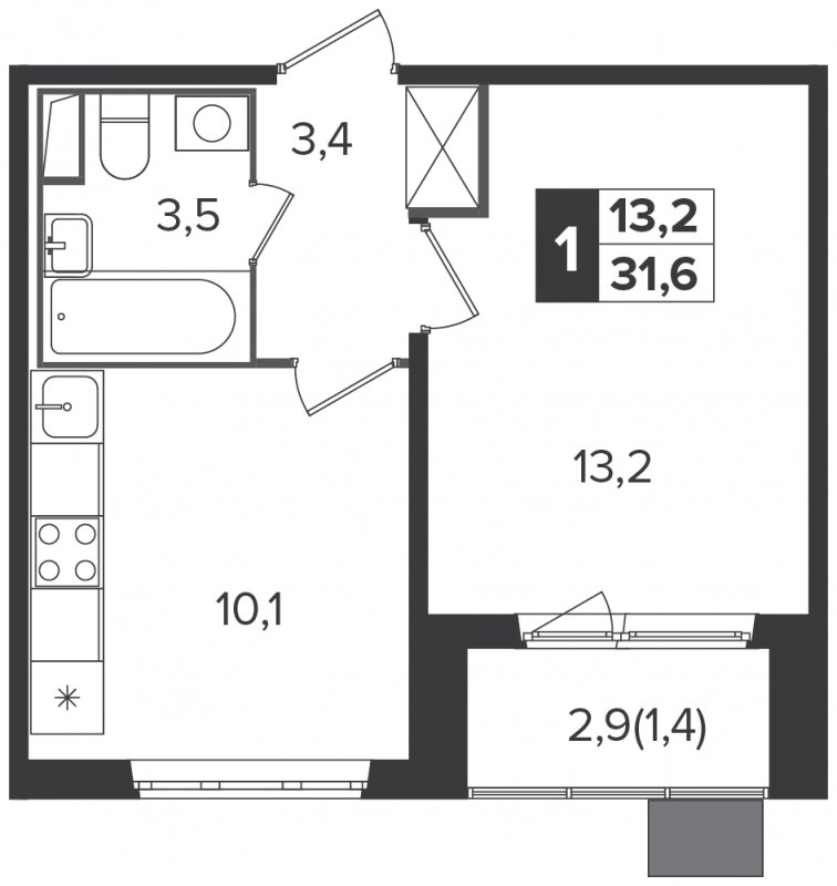 1-комнатная квартира с полной отделкой, 31.5 м2, 16 этаж, дом сдан, ЖК Южная Битца, корпус 6 - объявление 1753671 - фото №1