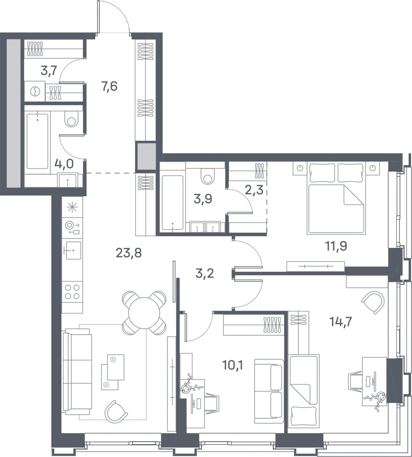 3-комнатная квартира 85.2 м2, 21 этаж, сдача 4 квартал 2025 г., ЖК Portland, корпус 1 - объявление 2303577 - фото №1