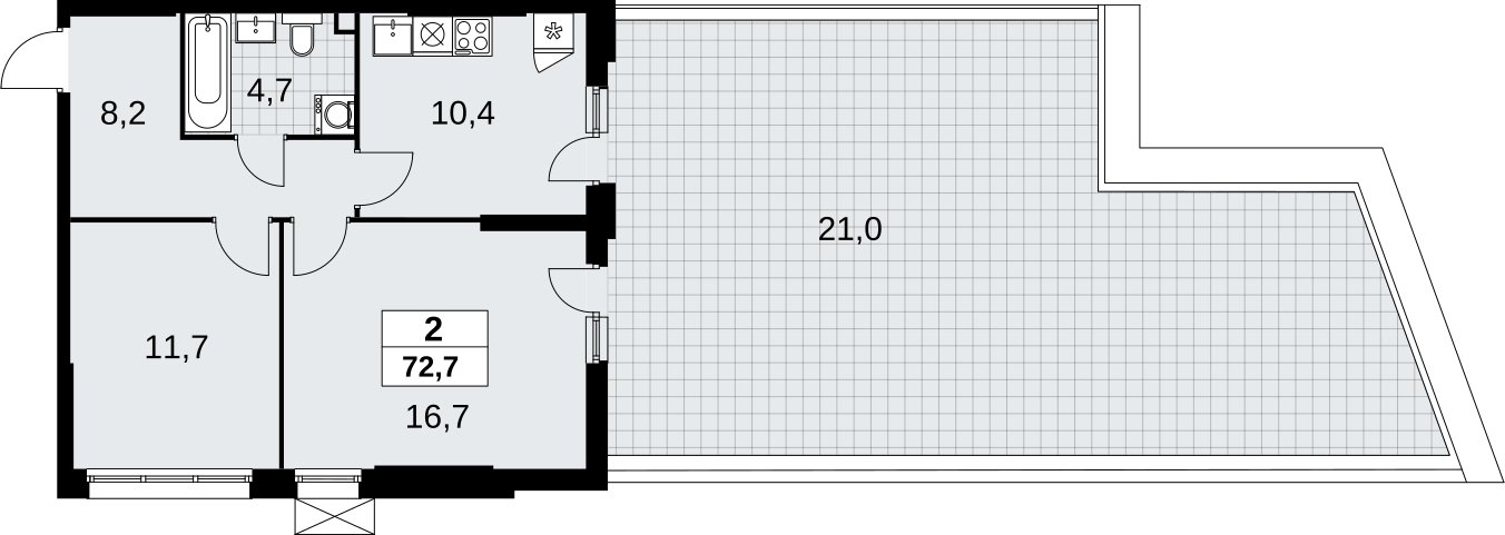2-комнатная квартира без отделки, 72.7 м2, 2 этаж, сдача 4 квартал 2026 г., ЖК Скандинавия, корпус 2.18.1.3 - объявление 2350746 - фото №1