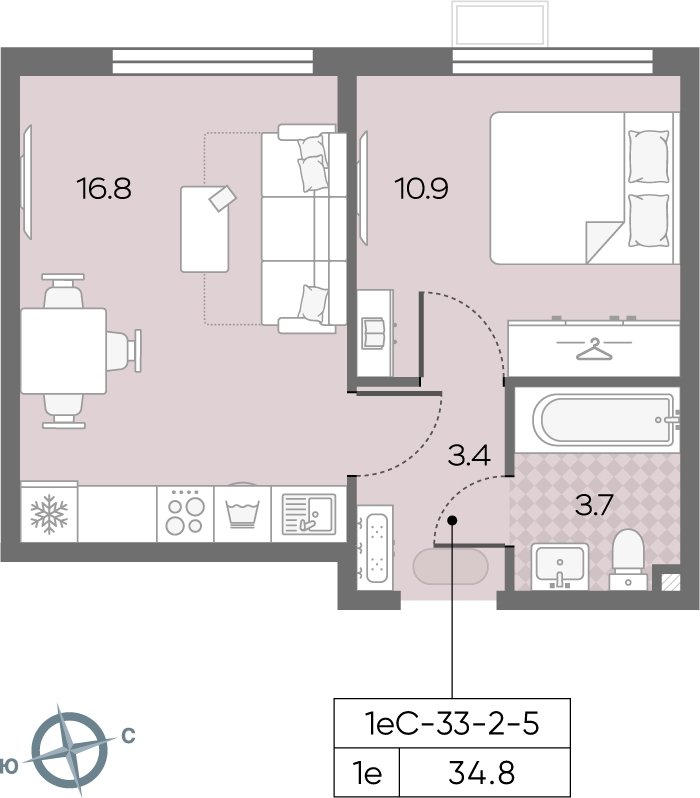 1-комнатная квартира с полной отделкой, 34.8 м2, 2 этаж, сдача 3 квартал 2024 г., ЖК Лучи, корпус 15 - объявление 1983975 - фото №1