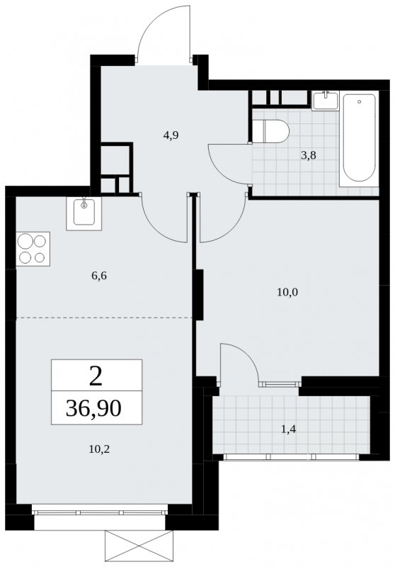 2-комнатная квартира (евро) с частичной отделкой, 36.9 м2, 14 этаж, сдача 4 квартал 2024 г., ЖК Скандинавия, корпус 35.1.2 - объявление 1779532 - фото №1