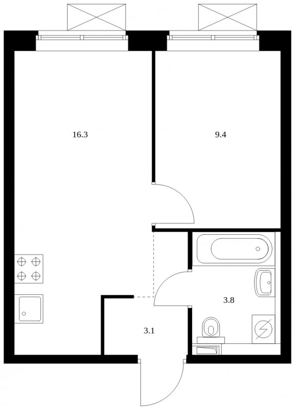 1-комнатная квартира с полной отделкой, 32.6 м2, 21 этаж, сдача 4 квартал 2023 г., ЖК Новохохловская 15, корпус 4 - объявление 1558611 - фото №1