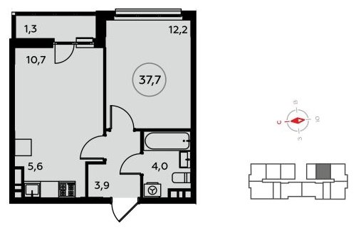 2-комнатная квартира (евро) без отделки, 38.2 м2, 8 этаж, сдача 4 квартал 2022 г., ЖК Белые ночи, корпус 3.2 - объявление 1830420 - фото №1