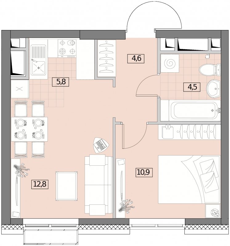 2-комнатная квартира (евро) без отделки, 38.54 м2, 12 этаж, сдача 2 квартал 2022 г., ЖК Вестердам, корпус 4 - объявление 1411371 - фото №1