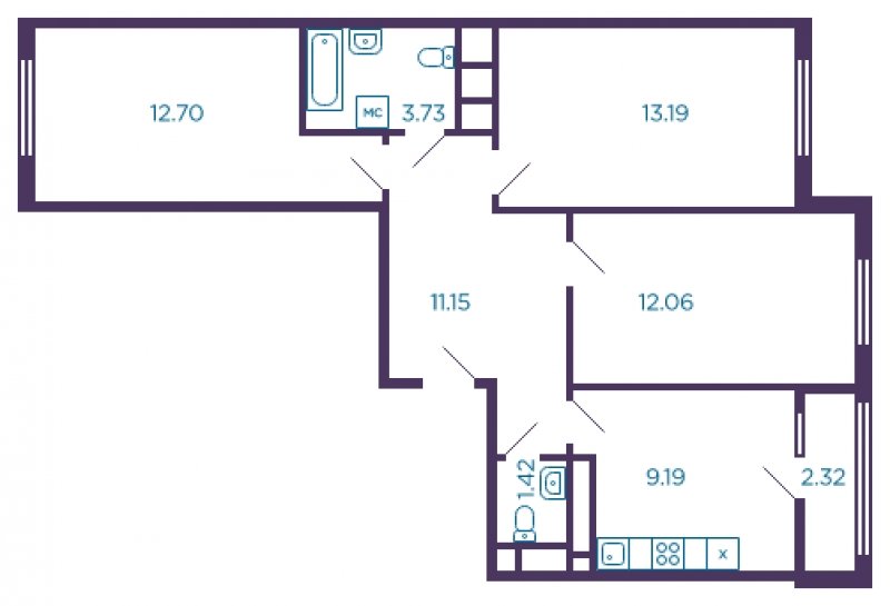 3-комнатная квартира с полной отделкой, 64.6 м2, 3 этаж, дом сдан, ЖК Миниполис Дивное, корпус 1 - объявление 1806087 - фото №1