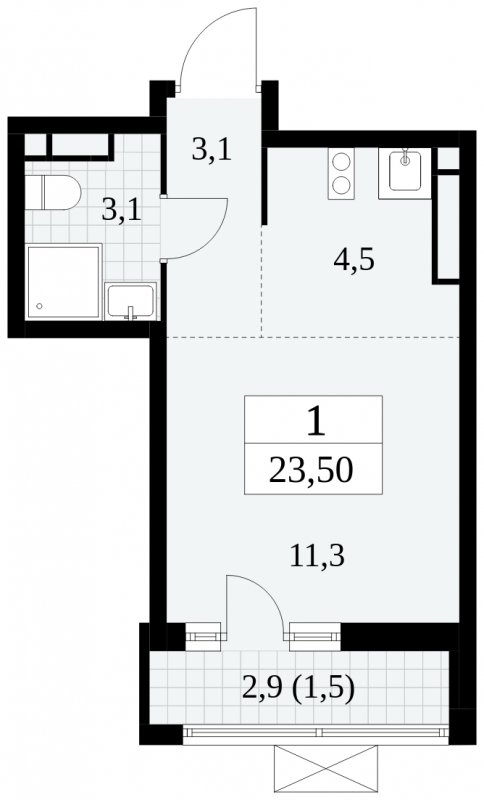 Студия с полной отделкой, 23.5 м2, 11 этаж, сдача 3 квартал 2024 г., ЖК Прокшино, корпус 8.1 - объявление 1683483 - фото №1