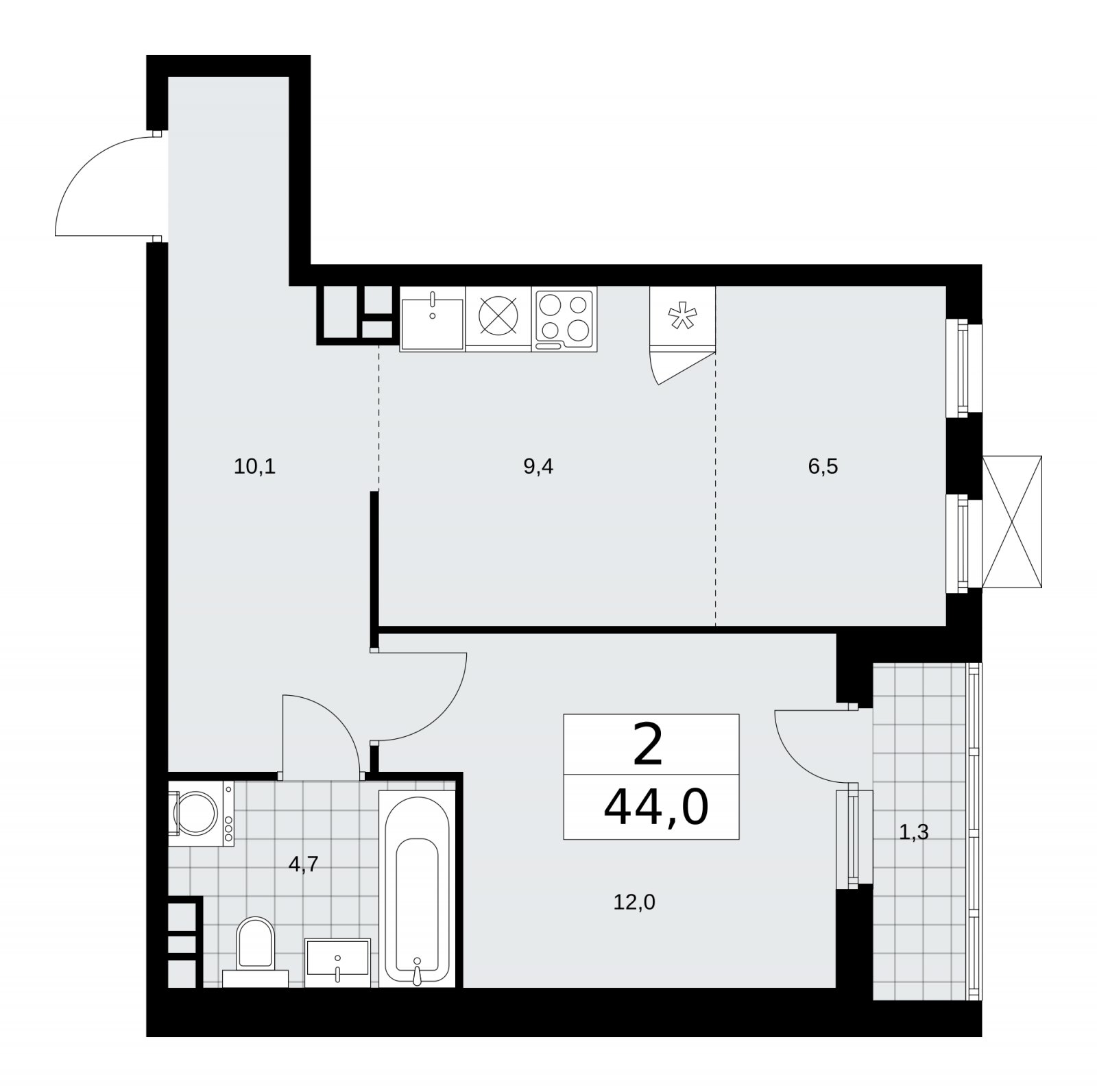 2-комнатная квартира (евро) без отделки, 44 м2, 7 этаж, сдача 4 квартал 2025 г., ЖК Прокшино, корпус 11.1.4 - объявление 2257599 - фото №1