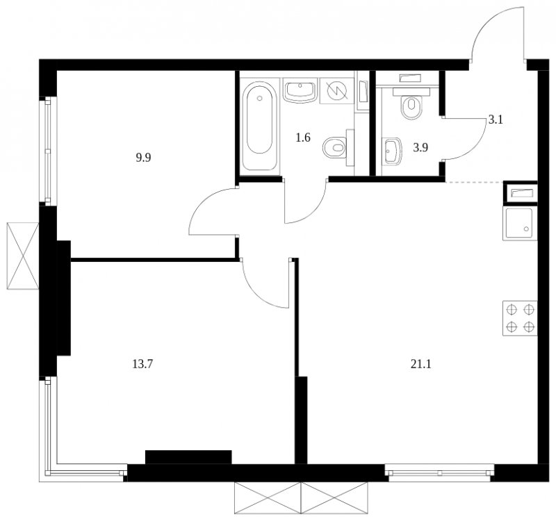 2-комнатная квартира без отделки, 53.3 м2, 2 этаж, сдача 4 квартал 2023 г., ЖК Holland park, корпус 12 - объявление 1599869 - фото №1