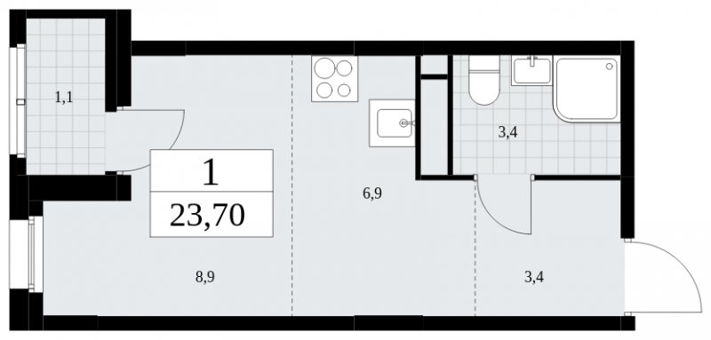 Студия с частичной отделкой, 23.7 м2, 15 этаж, сдача 4 квартал 2024 г., ЖК Скандинавия, корпус 36.2.1 - объявление 1779917 - фото №1