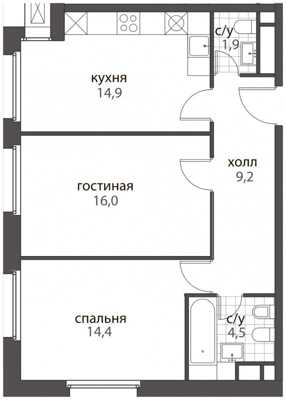 2-комнатная квартира без отделки, 60.9 м2, 8 этаж, дом сдан, ЖК HomeCity, корпус 2 - объявление 1638696 - фото №1