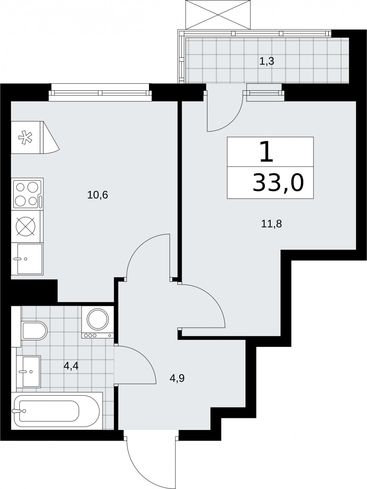1-комнатная квартира с полной отделкой, 33 м2, 9 этаж, сдача 2 квартал 2026 г., ЖК Бунинские кварталы, корпус 7.1 - объявление 2319276 - фото №1