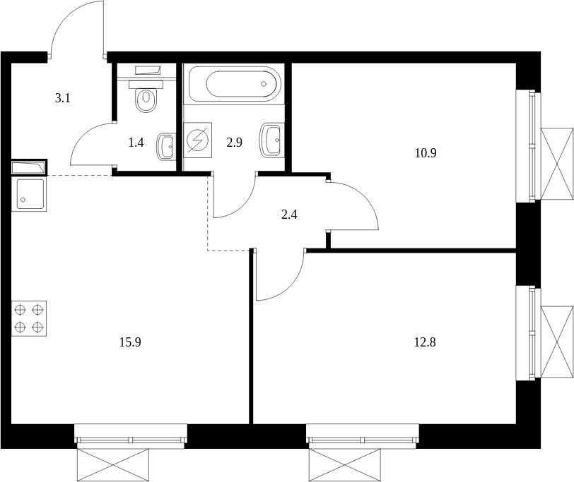 2-комнатная квартира с полной отделкой, 49.4 м2, 12 этаж, сдача 4 квартал 2023 г., ЖК Волжский парк, корпус 4.2 - объявление 1997799 - фото №1