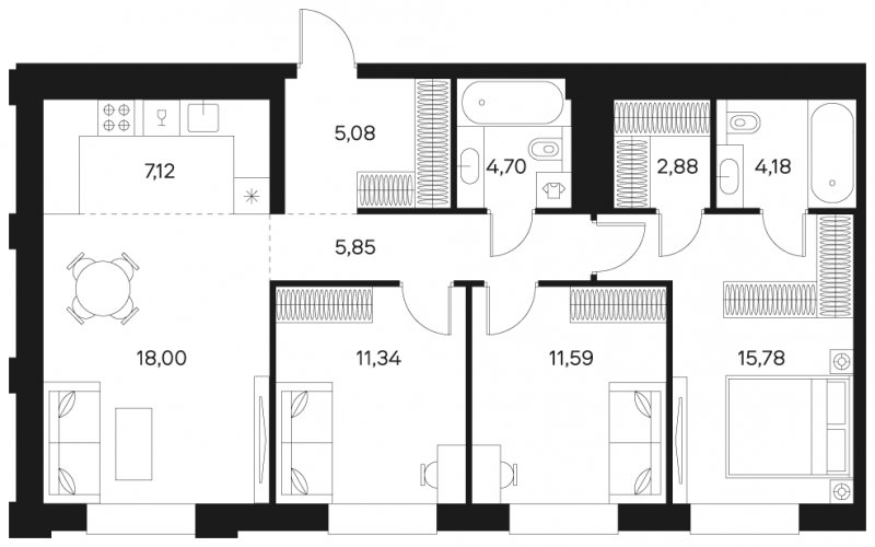 3-комнатная квартира без отделки, 86.13 м2, 6 этаж, сдача 4 квартал 2024 г., ЖК FØRST, корпус 2 - объявление 1968282 - фото №1