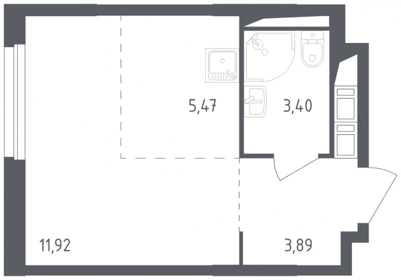 1-комнатная квартира с полной отделкой, 24.68 м2, 2 этаж, сдача 2 квартал 2023 г., ЖК Мытищи Парк, корпус 1 - объявление 1521947 - фото №1