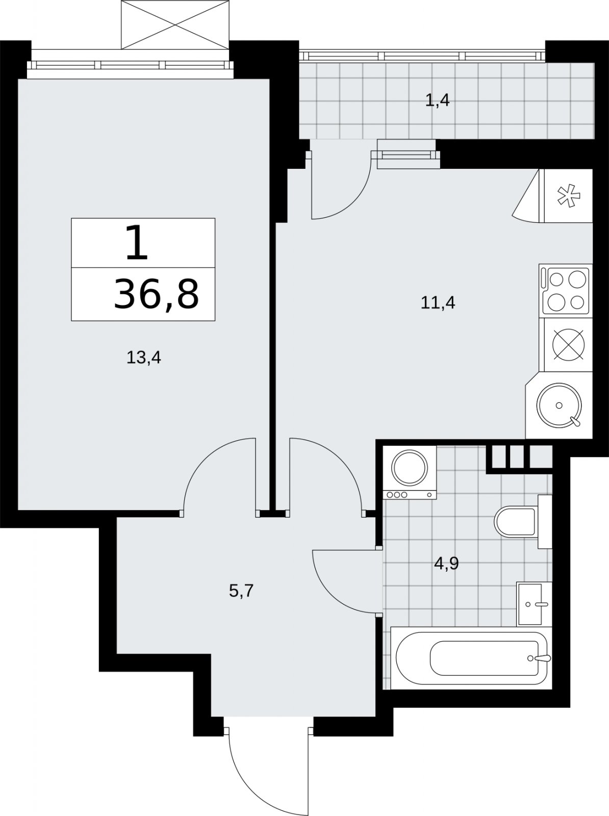 1-комнатная квартира с частичной отделкой, 36.8 м2, 3 этаж, сдача 2 квартал 2026 г., ЖК Бунинские кварталы, корпус 5.1 - объявление 2296869 - фото №1