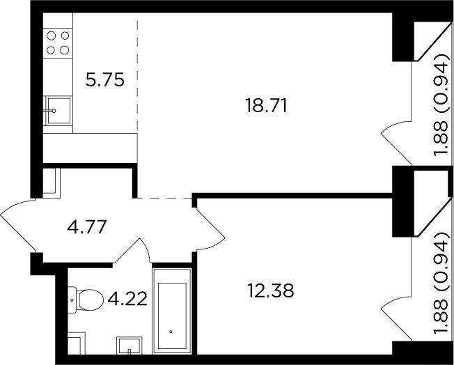 2-комнатная квартира без отделки, 47.71 м2, 6 этаж, сдача 4 квартал 2023 г., ЖК FORIVER, корпус 3 - объявление 2007685 - фото №1