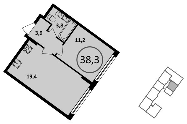 1-комнатная квартира без отделки, 38.3 м2, 2 этаж, дом сдан, ЖК Испанские кварталы, корпус 5.4 - объявление 1901203 - фото №1