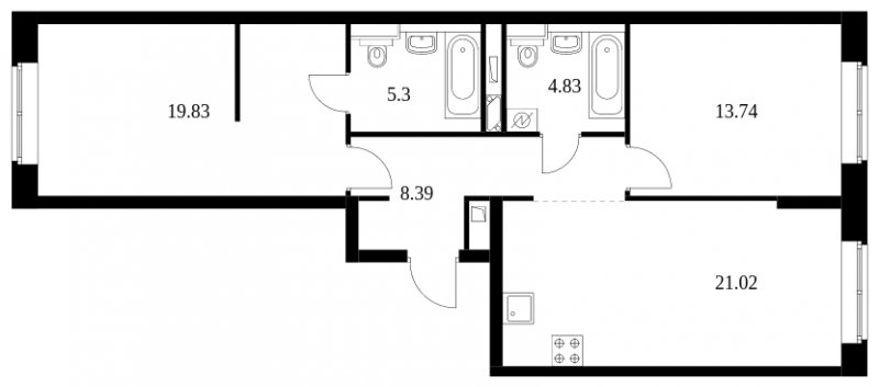 2-комнатная квартира без отделки, 73.11 м2, 13 этаж, сдача 4 квартал 2022 г., ЖК Green Park, корпус 7 - объявление 1481054 - фото №1