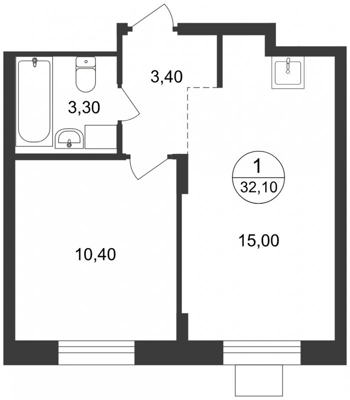 1-комнатные апартаменты с полной отделкой, 32.1 м2, 2 этаж, сдача 1 квартал 2023 г., ЖК Люберцы, корпус 65 - объявление 1507801 - фото №1