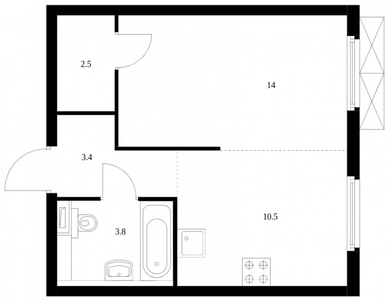 1-комнатная квартира с полной отделкой, 34.2 м2, 18 этаж, сдача 3 квартал 2024 г., ЖК Руставели 14, корпус 2.3 - объявление 1753415 - фото №1