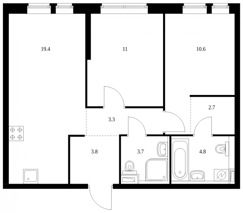 2-комнатная квартира с полной отделкой, 59.3 м2, 3 этаж, сдача 4 квартал 2023 г., ЖК Кронштадтский 9, корпус 1.6 - объявление 1712483 - фото №1