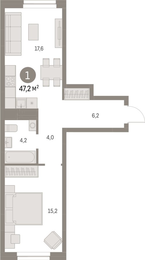 1-комнатная квартира с частичной отделкой, 47.2 м2, 2 этаж, сдача 1 квартал 2025 г., ЖК Первый квартал, корпус Дом 5 - объявление 2281482 - фото №1