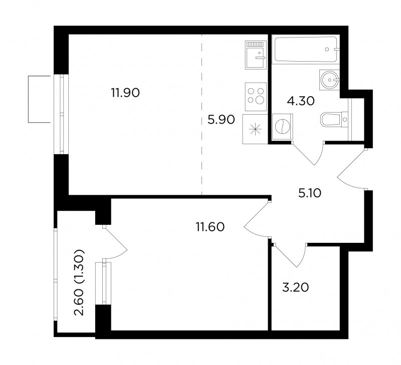 2-комнатная квартира без отделки, 43.3 м2, 5 этаж, сдача 1 квартал 2024 г., ЖК Миловидное, корпус 1 - объявление 1746664 - фото №1