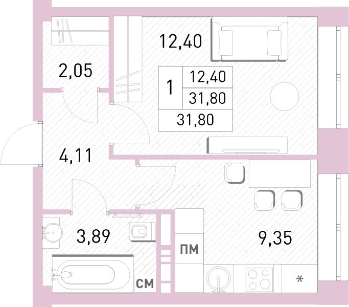 1-комнатная квартира с полной отделкой, 31.3 м2, 3 этаж, сдача 2 квартал 2023 г., ЖК Столичный, корпус 24 - объявление 2063606 - фото №1