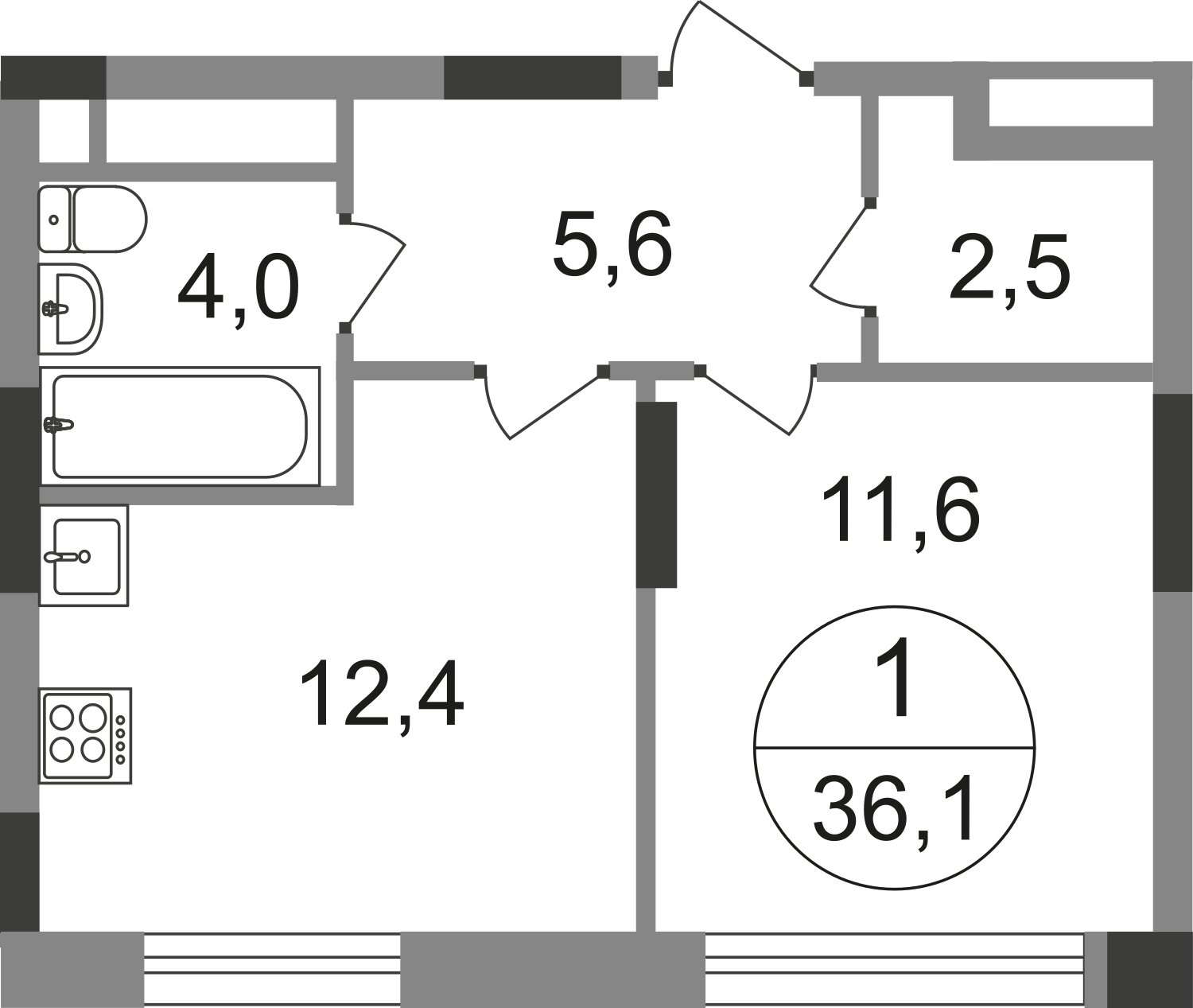 1-комнатная квартира без отделки, 36.1 м2, 10 этаж, сдача 1 квартал 2025 г., ЖК город-парк Переделкино Ближнее, корпус 17-1 - объявление 2351868 - фото №1