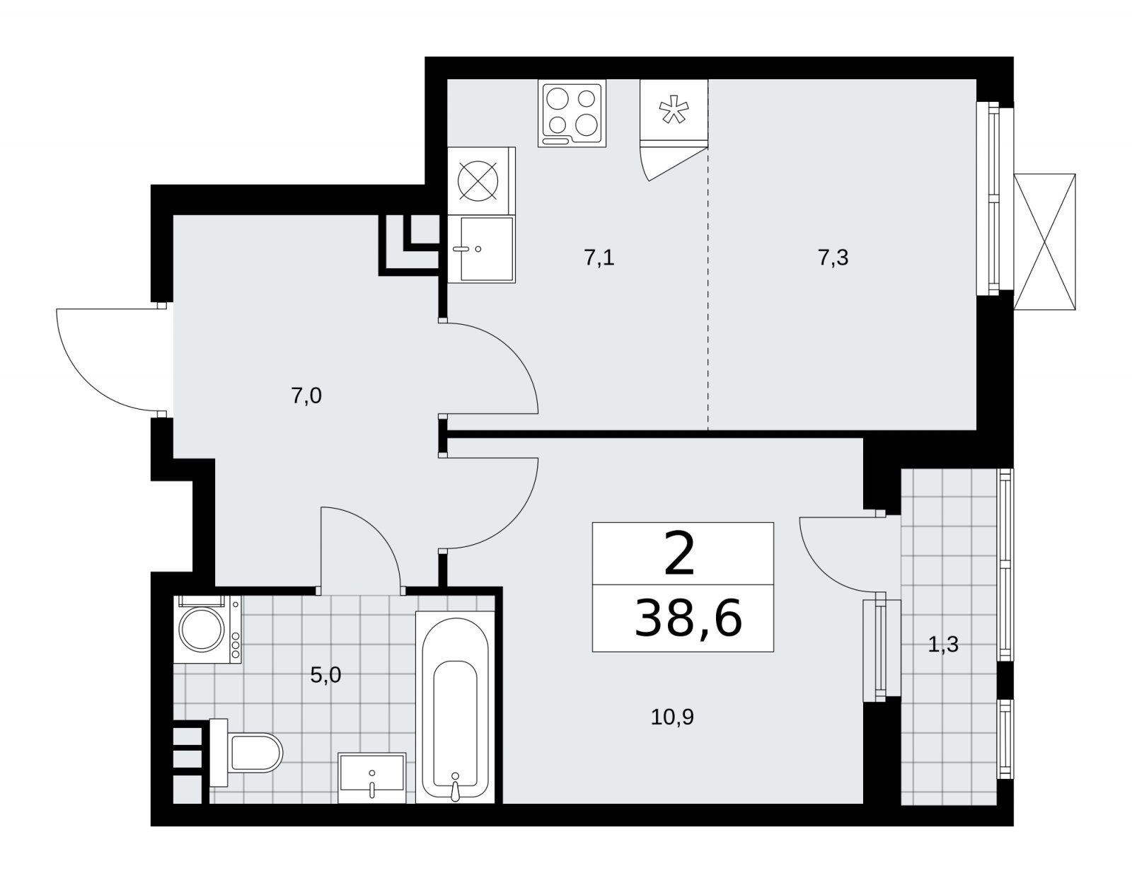 2-комнатная квартира (евро) без отделки, 38.6 м2, 4 этаж, сдача 4 квартал 2025 г., ЖК Прокшино, корпус 11.1.4 - объявление 2257576 - фото №1