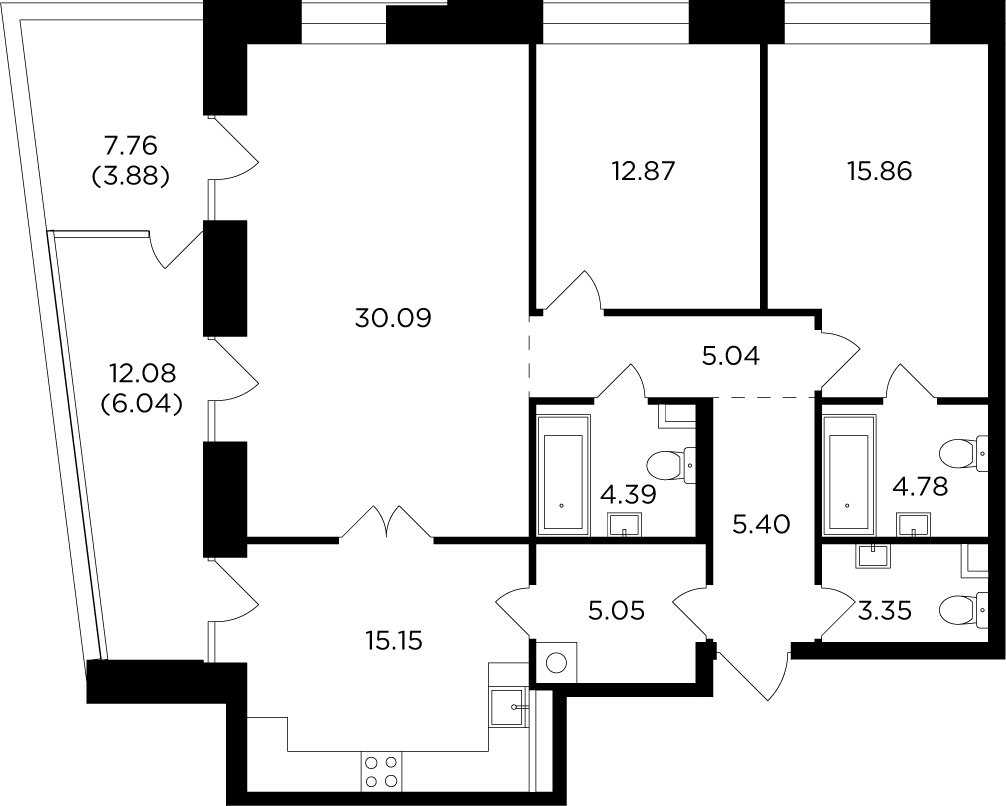 3-комнатная квартира с частичной отделкой, 111.9 м2, 14 этаж, дом сдан, ЖК FORIVER, корпус 7 - объявление 2371369 - фото №1