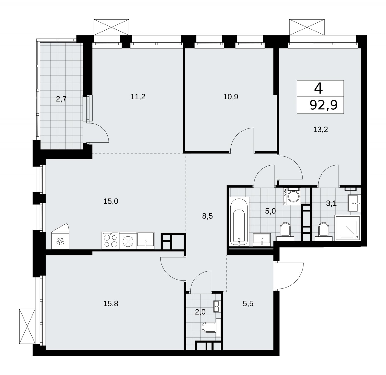 4-комнатная квартира (евро) без отделки, 92.9 м2, 8 этаж, сдача 2 квартал 2026 г., ЖК Скандинавия, корпус 25.6 - объявление 2284276 - фото №1