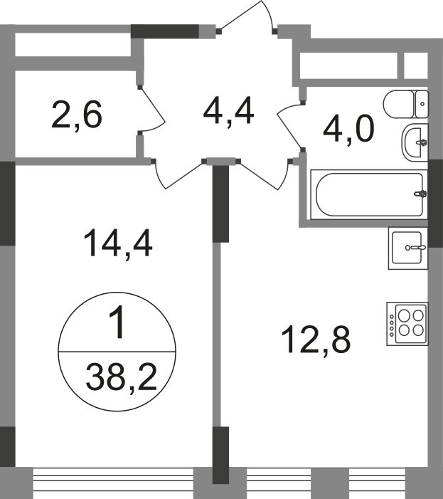 1-комнатная квартира без отделки, 38.2 м2, 16 этаж, сдача 1 квартал 2025 г., ЖК город-парк Переделкино Ближнее, корпус 17-1 - объявление 2138655 - фото №1