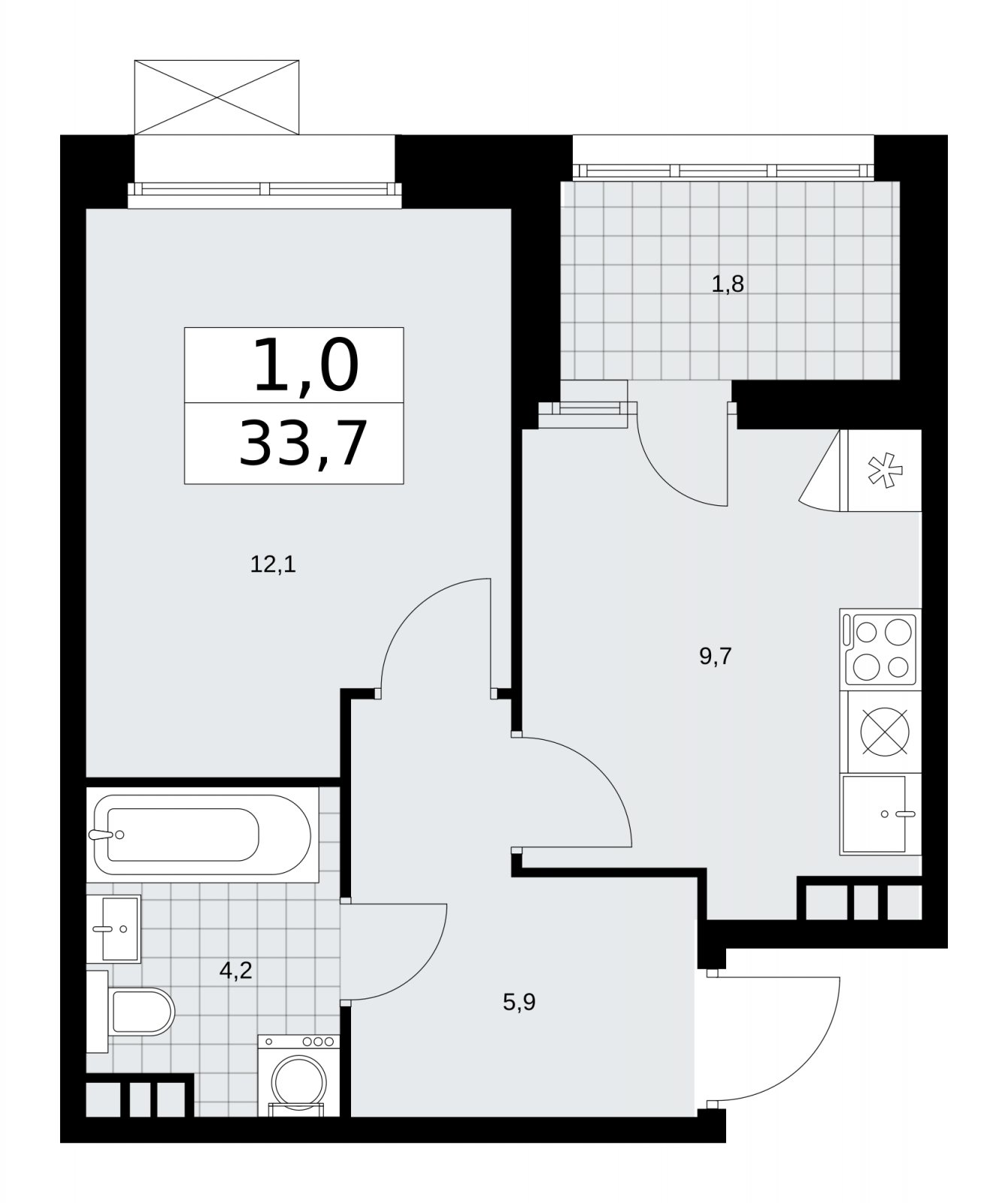 1-комнатная квартира без отделки, 33.7 м2, 9 этаж, сдача 4 квартал 2025 г., ЖК Бунинские кварталы, корпус 6.5 - объявление 2252807 - фото №1