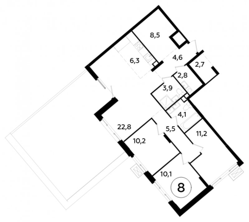 4-комнатная квартира с полной отделкой, 105.4 м2, 3 этаж, сдача 1 квартал 2023 г., ЖК Прокшино, корпус 2.2 - объявление 1787795 - фото №1