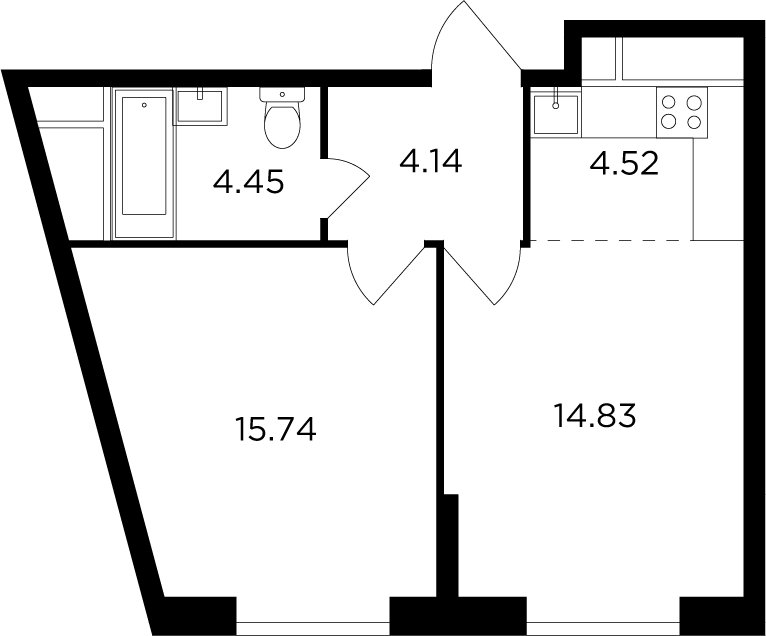 2-комнатная квартира без отделки, 43.68 м2, 30 этаж, дом сдан, ЖК КутузовGRAD 2, корпус 5 - объявление 2278828 - фото №1