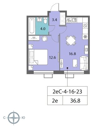 1-комнатная квартира 2 м2, 23 этаж, сдача 4 квартал 2022 г., ЖК Лучи, корпус 12 - объявление 1693210 - фото №1