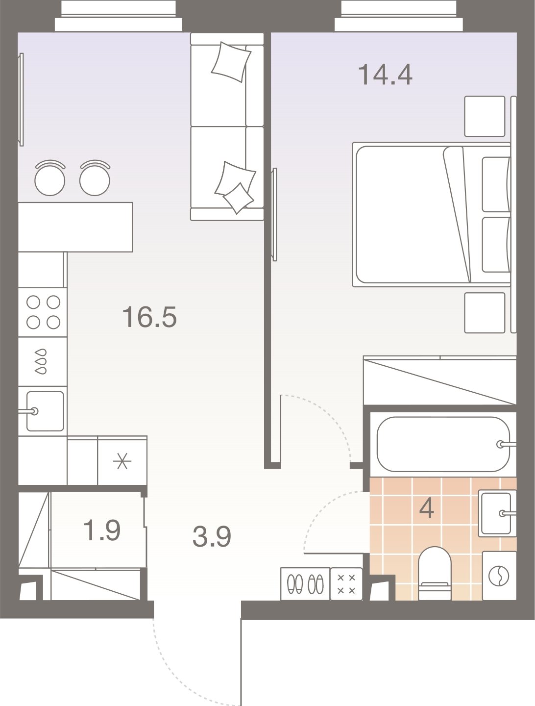2-комнатная квартира без отделки, 40.7 м2, 17 этаж, сдача 1 квартал 2026 г., ЖК Twelve, корпус 3 - объявление 2372497 - фото №1
