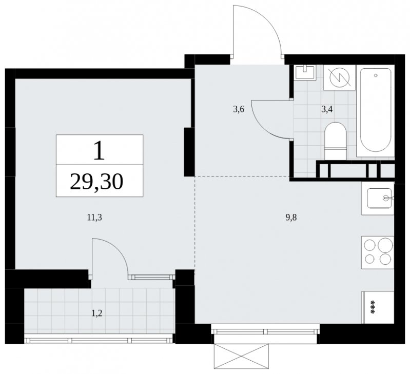 Студия с частичной отделкой, 29.3 м2, 7 этаж, сдача 3 квартал 2025 г., ЖК Дзен-кварталы, корпус 2.2 - объявление 1932432 - фото №1