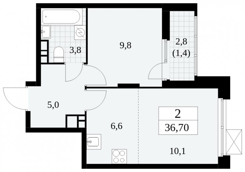 2-комнатная квартира (евро) без отделки, 36.7 м2, 10 этаж, сдача 1 квартал 2025 г., ЖК Скандинавия, корпус 2.27.2 - объявление 1840387 - фото №1