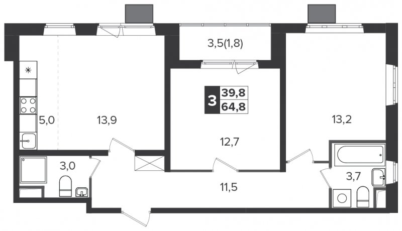 3-комнатная квартира (евро) с полной отделкой, 64.8 м2, 10 этаж, дом сдан, ЖК Южная Битца, корпус 6 - объявление 1307830 - фото №1