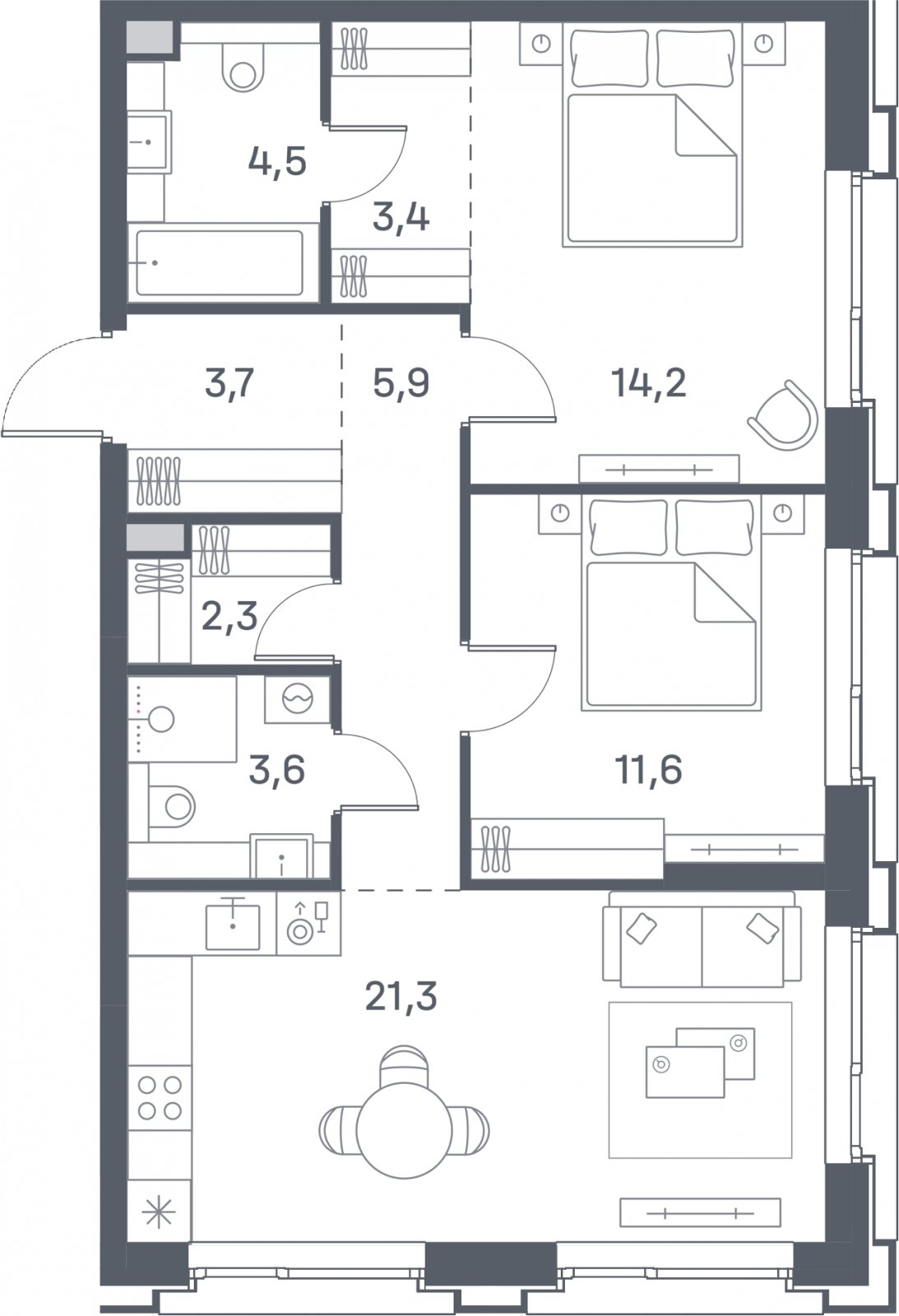 2-комнатная квартира 70.5 м2, 21 этаж, сдача 4 квартал 2025 г., ЖК Portland, корпус 2 - объявление 2310429 - фото №1