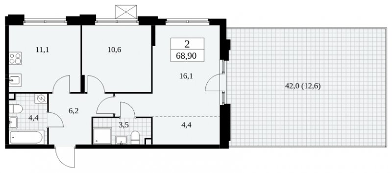 2-комнатная квартира с полной отделкой, 68.9 м2, 2 этаж, сдача 4 квартал 2024 г., ЖК Скандинавия, корпус 2.27.4 - объявление 2052231 - фото №1