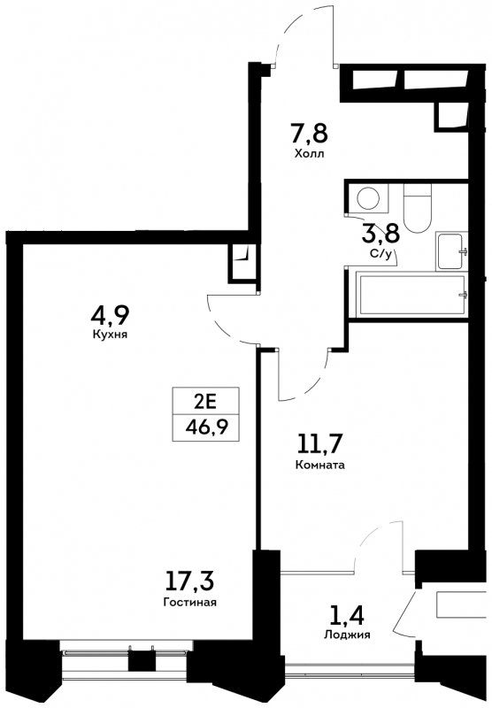 2-комнатная квартира 46.9 м2, 8 этаж, сдача 4 квартал 2022 г., ЖК Квартал на набережной NOW, корпус 1.3 - объявление 1753370 - фото №1