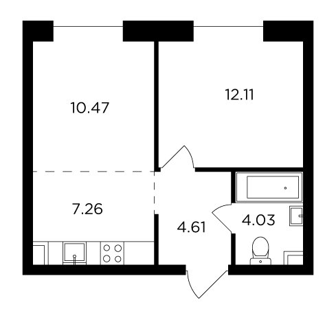 2-комнатная квартира без отделки, 38.48 м2, 13 этаж, сдача 4 квартал 2023 г., ЖК FORIVER, корпус 2 - объявление 2183222 - фото №1