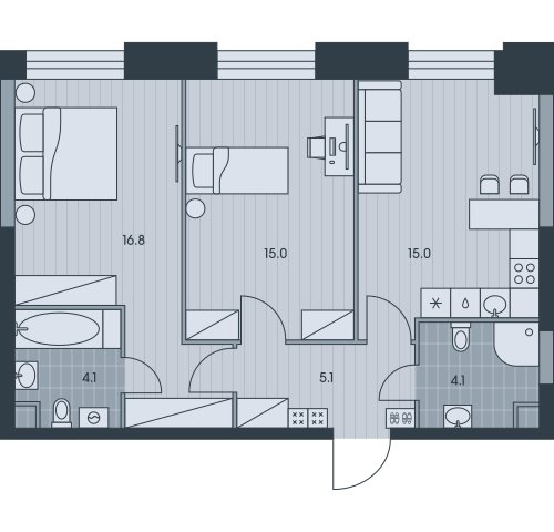 3-комнатная квартира без отделки, 60.1 м2, 19 этаж, сдача 3 квартал 2025 г., ЖК EVER, корпус 5 - объявление 2334649 - фото №1