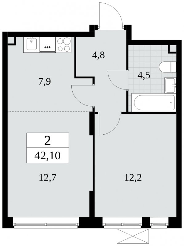 2-комнатная квартира (евро) с полной отделкой, 42.1 м2, 2 этаж, сдача 3 квартал 2024 г., ЖК Прокшино, корпус 6.5 - объявление 1663300 - фото №1