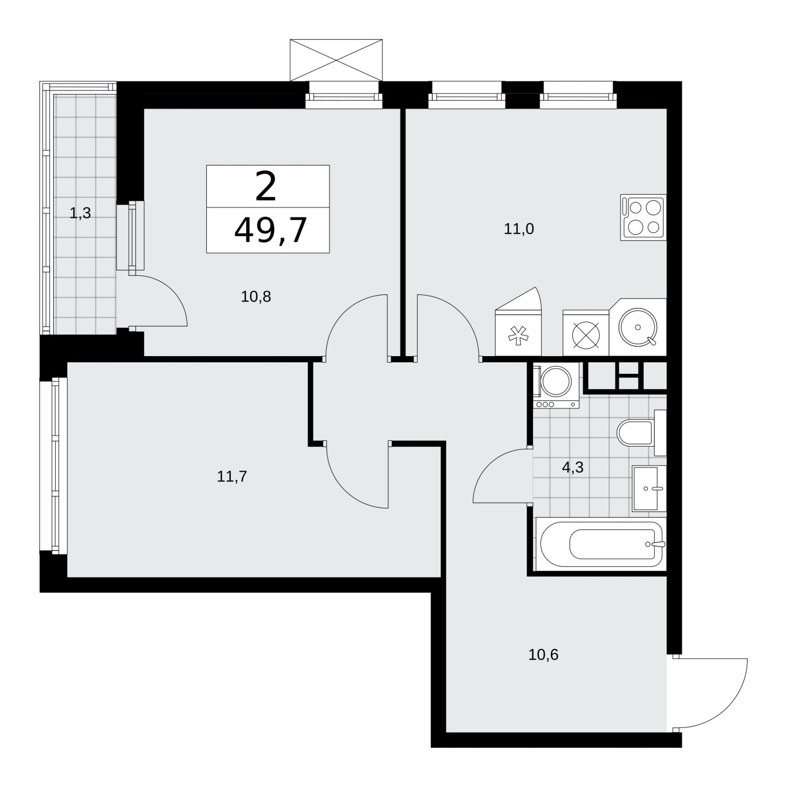 2-комнатная квартира без отделки, 49.7 м2, 6 этаж, сдача 1 квартал 2026 г., ЖК Скандинавия, корпус 37.2.1 - объявление 2254316 - фото №1